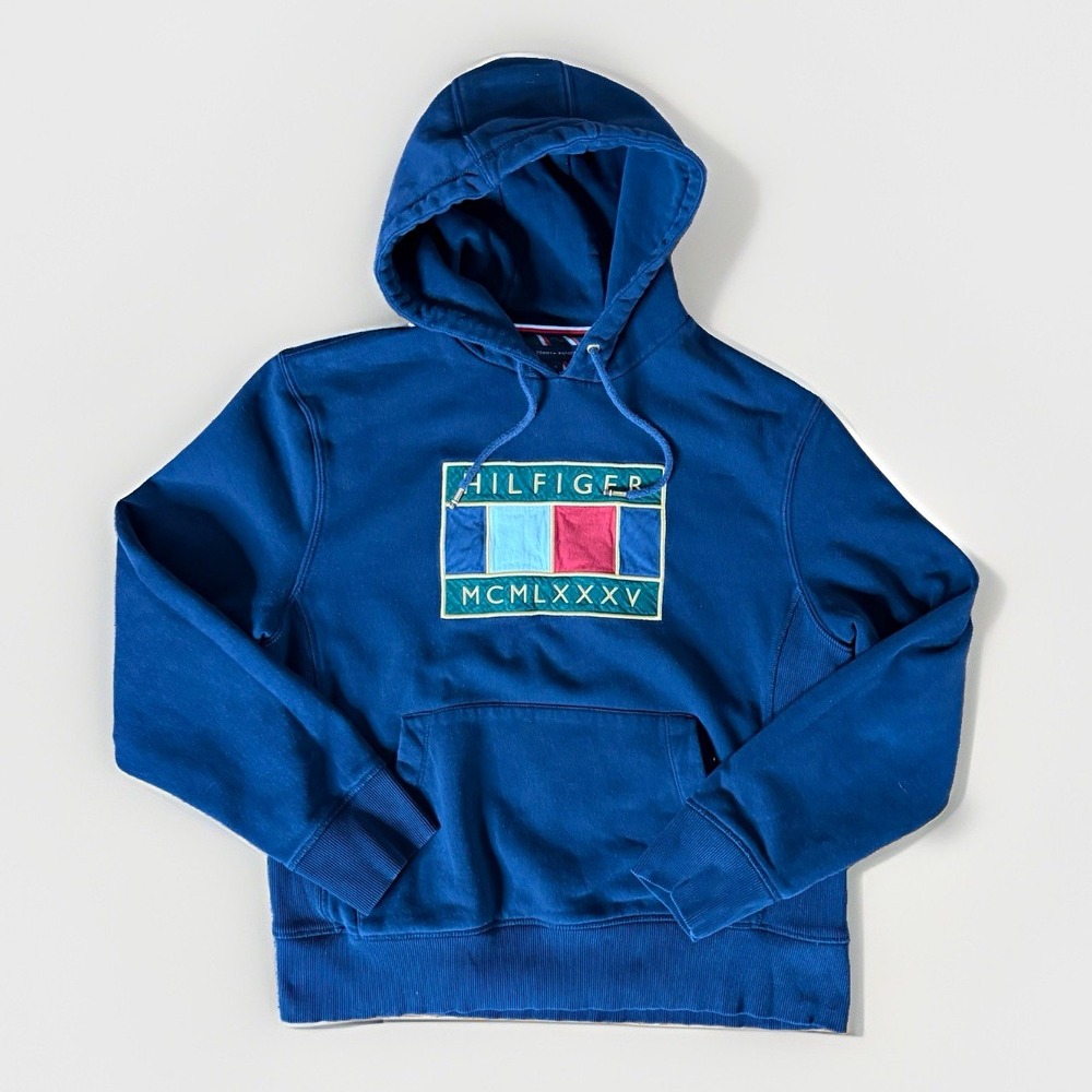 Super fire Tommy Hilfiger Men's Blue embroidered Hoodie Logo Patch Size L